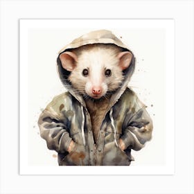 Watercolour Cartoon Opossum In A Hoodie Art Print