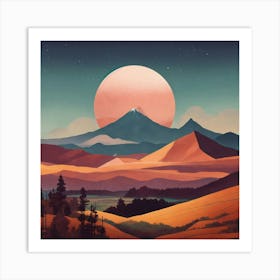 Boho Art Minimalist Landscape Mountains (16) Art Print