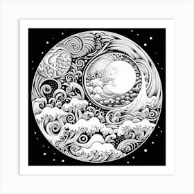 Moon And Waves 17 Art Print