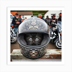 Cat In Motorcycle Helmet 1 Art Print