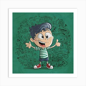 Cartoon Boy With Doodles Art Print