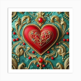 Embroidered Heart red 9 Art Print