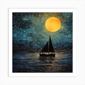 Sailboat At Night 1 Art Print