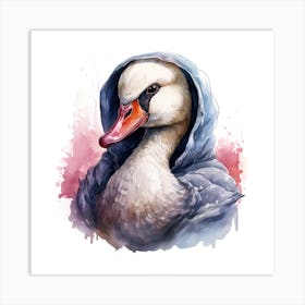 Watercolour Cartoon Swan In A Hoodie 2 Art Print