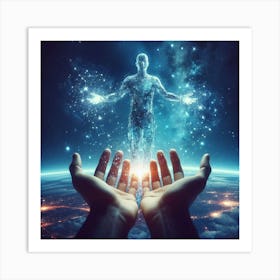 Two Hands Reaching Out To The Universe Art Print