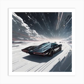 Futuristic Car Driving Through The Snow Art Print