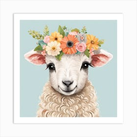 Floral Baby Sheep Nursery Illustration (12) Art Print
