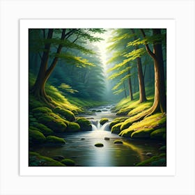 Stream In The Peaceful Forest Art Print