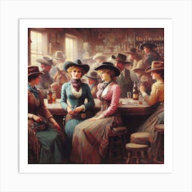 Cowgirls At The Bar Art Print