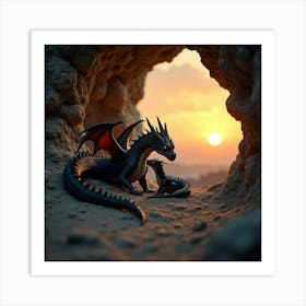 Dragon With Baby Dragon Art Print