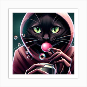 Black Cat Blowing Bubbles Art Print