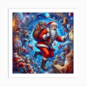 Santa Claus In A Clock Art Print