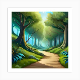 Illustration Of A Forest Path Art Print