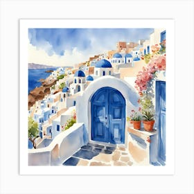 Santorini Greece Watercolor 8 Art Print