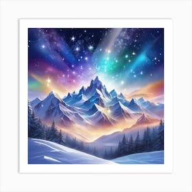 Mountain Landscape With Stars Art Print