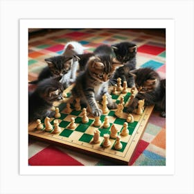 Kittens Playing Chess 4 Art Print