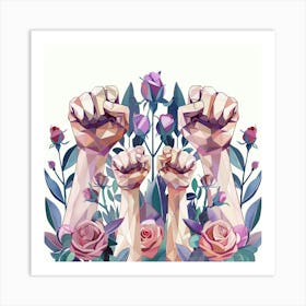 Geometric Art Strong Hand Fists Watercolor Floral Art Print