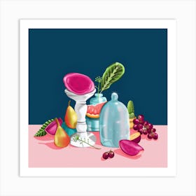 Still Life Fruit And Flowers Square Art Print