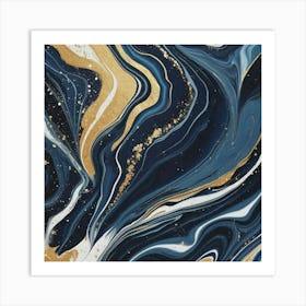 Blue And Gold Abstract Painting Art Print