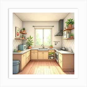 Beautiful Kitchen Background, Watercolor, Warm Ambience 1 Art Print