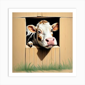 Cow Peeking Out Of A Barn Art Print