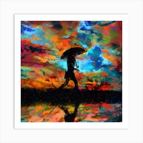 Man With Umbrella Square Art Print