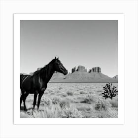 Black Horse In The Desert Art Print