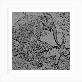 Elephants And Crocodiles Art Print