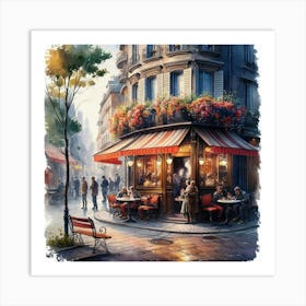 Paris Cafe watercolor  Art Print