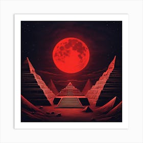 Red Moon Over Pyramids Art Print