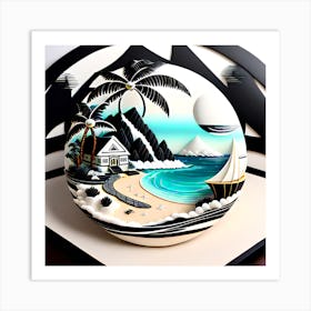 3d Ink black and white Tropical Paradise Art Print