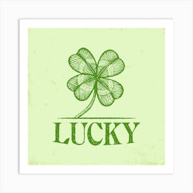 Lucky four leaf Clover in vintage style.Engraving  Shamrock. Art Print