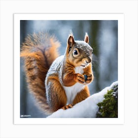 Squirrel In The Snow 11 Art Print