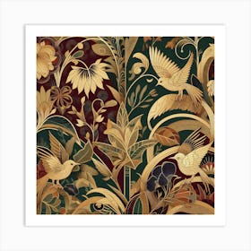 Wallpaper With Birds And Flowers Art Print