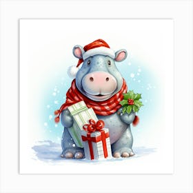 Hippo Christmas Card Art Print