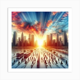 Cityscape With People Art Print