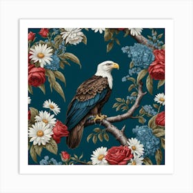 Eagle And Flowers Art Print