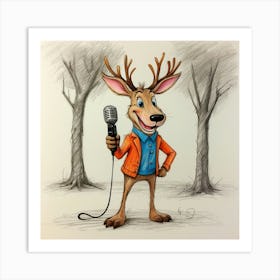 Deer With Microphone 11 Art Print