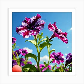 Purple Flowers Against A Blue Sky Art Print