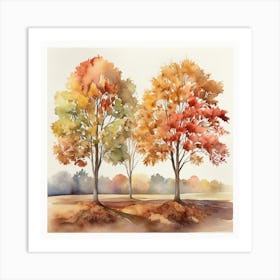 Watercolor Of Autumn Trees Art Print Art Print