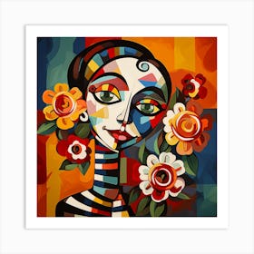 Colorful Woman With Flowers Art Print