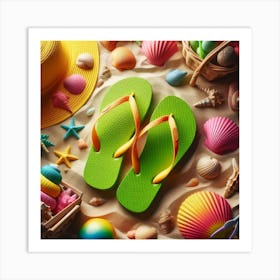 Flip Flops On The Beach Art Print