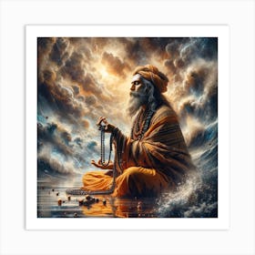 An Image Of A Traditional Indian Yogi, Deeply Immersed In Meditation While Chanting With Beads Art Print