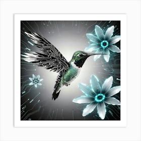 Hummingbird With Flowers Art Print