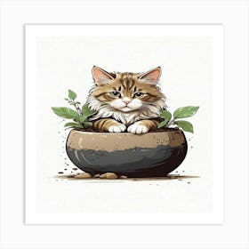 Cat In Pot Art Print