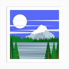 Full Moon Over Lake Art Print