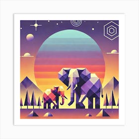 Tusker Twilight Elephants Art Print