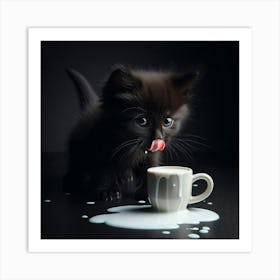 Kitten Licking Milk Art Print