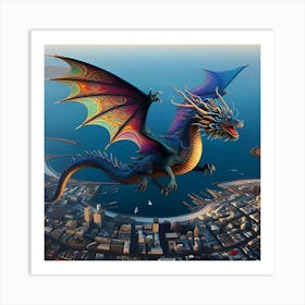 Beautiful Colorful Dragon Flying Over Cape Town Art Print