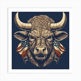 Buffalo Head American Flag Art Print